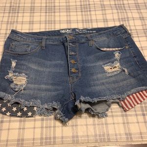 High rise, button fly shorts